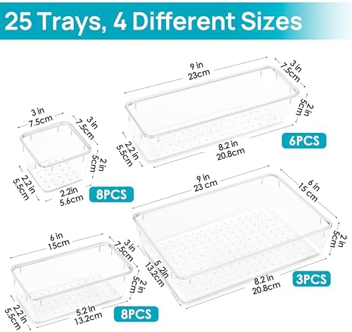 Vtopmart 25 PCS Clear Plastic Drawer Organizers Set