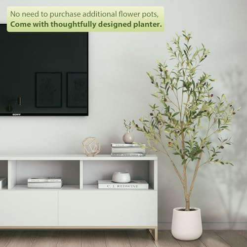 VIVATREES 7FT Artificial Olive Tree with White Planter
