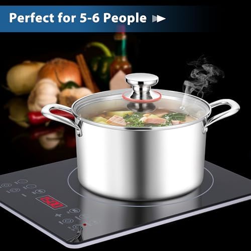 E-far 6 Quart Stock Pot with Glass Lid and Tri-Ply Steel