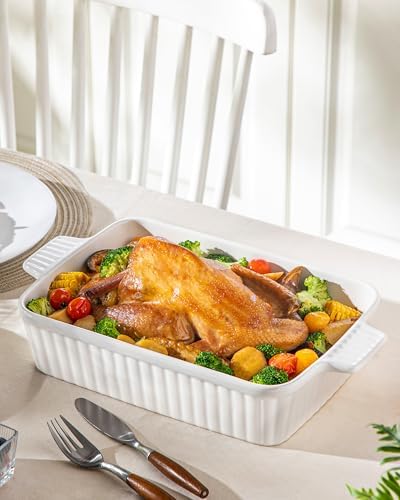 MALACASA 44 QT Baking Dish 9x13 White Rectangular Lasagna Pan with Handles