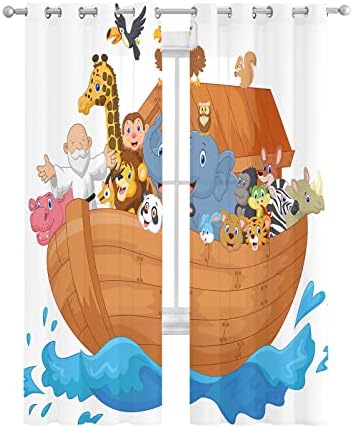 Teamery Cartoon Noahs Ark Sheer Curtains 2 Panels 63 Inches Long