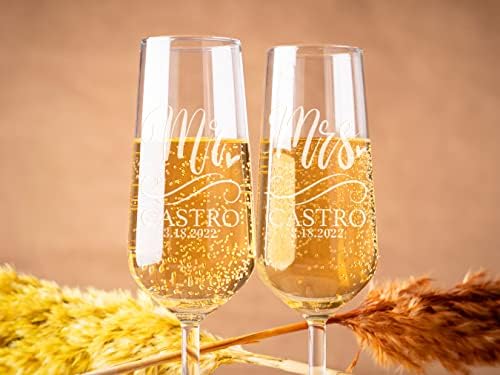 Personalization Lab Champagne Flutes Set of 2 with Last Name and Date