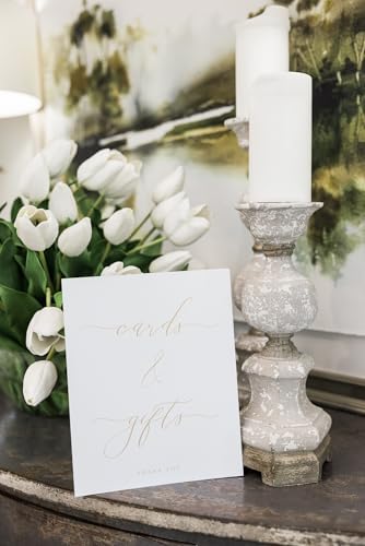 White and Gold Wedding Gift Sign with Linen Texture
