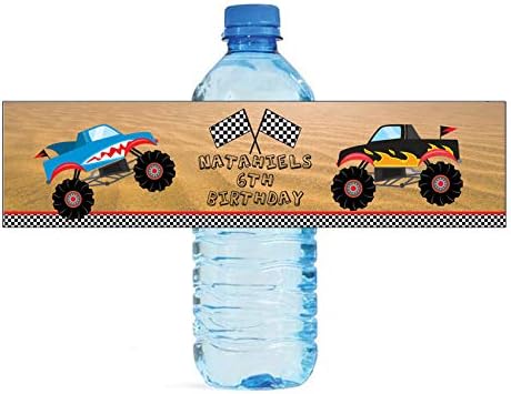 100 Monster Truck Water Bottle Labels for Birthday Parties and Kids Events