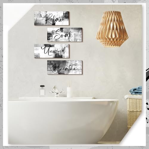 Maitys 4 Pcs Black and White Bathroom Wall Art