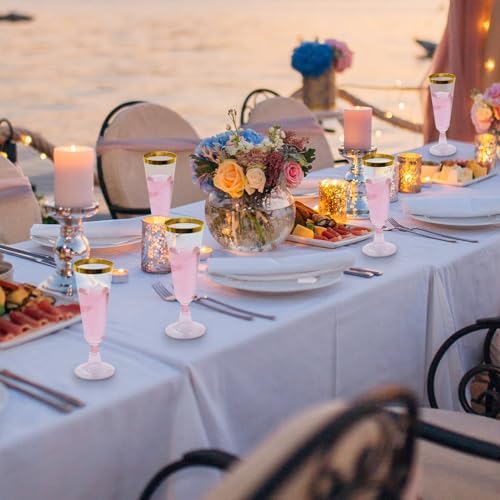 Dandat 100 Pcs Pink Champagne Flutes with Gold Rim