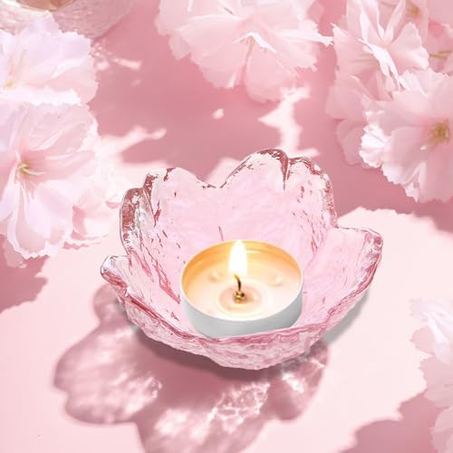 Elegant Cherry Blossom Glass Candle Holders Set of 6