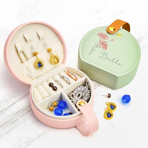 Personalized Leather Jewelry Box with Name and Birth Flower