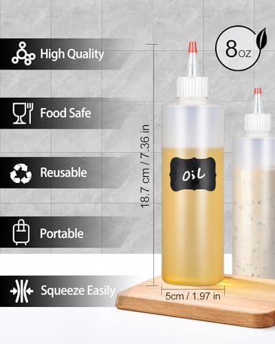 Sopito 8oz Condiment Squeeze Bottles with Labels and Funnels 6 Pack