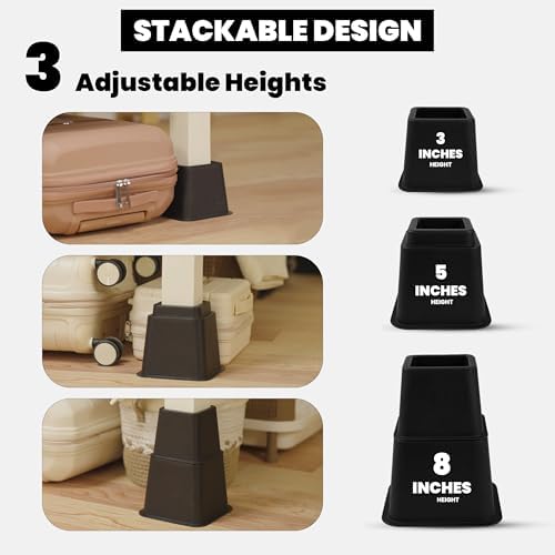 Utopia Bedding Bed Risers Set of 4 Black 3 5 8 Inch