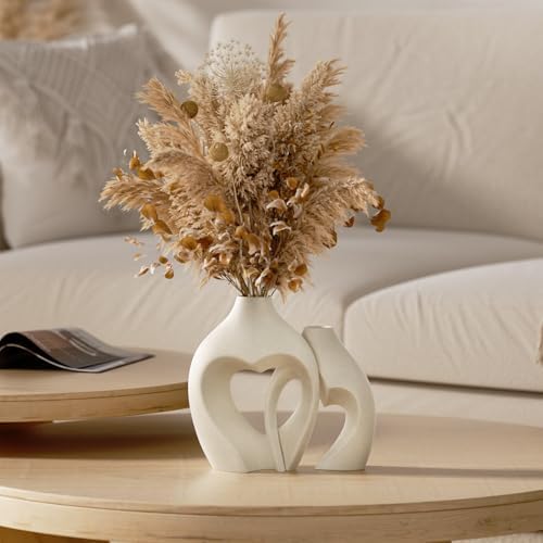 Zormon White Heart Shaped Ceramic Vase Set of 2
