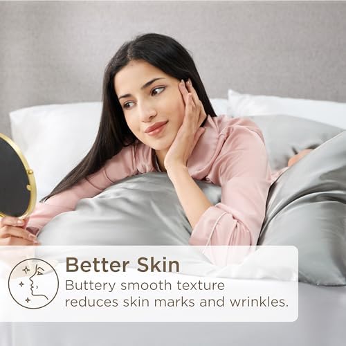 Bedsure Satin Pillowcases Set of 2 Queen Size Silver Grey