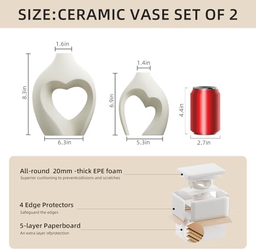 Zormon White Heart Shaped Ceramic Vase Set of 2