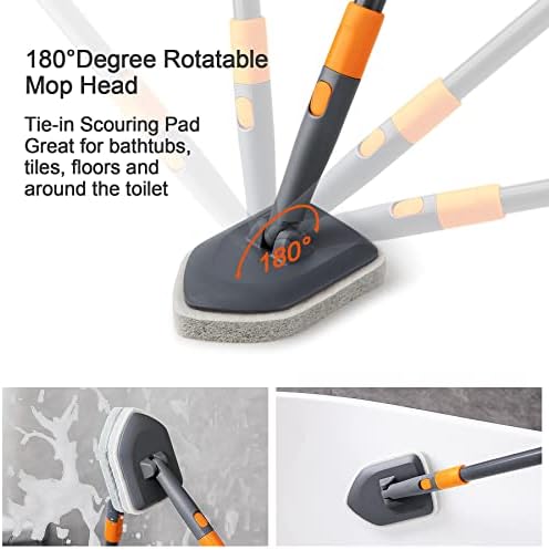 Tile Tub Scrubber Brush with 3 Heads and 56 Long Handle