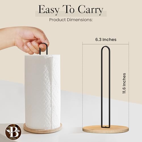 Bambsi Paper Towel Holder - Black Wooden Stand