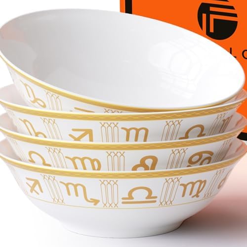 FASTELLONG Cereal Bowls Set of 4 Brown Porcelain Bowls with Constellation Design