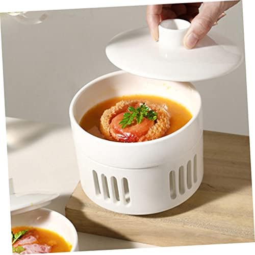 GLEAVI Ceramic Soup Stew Bowl with Lid and Heating Base