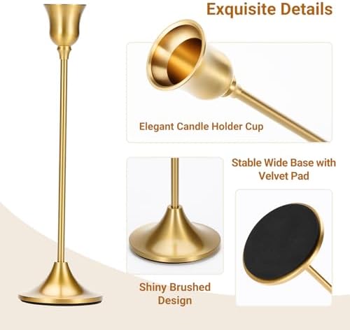 Tifanso 3PCS Brass Gold Candlestick Holders