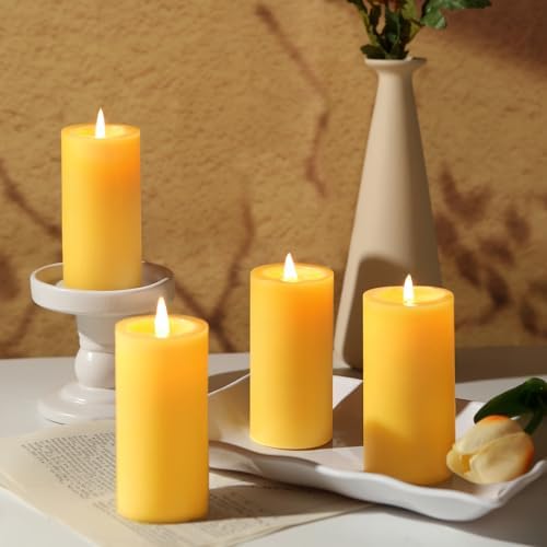 6 Pack Natural Beeswax Pillar Candles - 210 Hours Long Burning