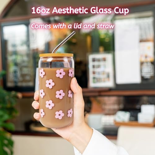 Cute Daisy Glass Cups Gift Set For Her Birthday