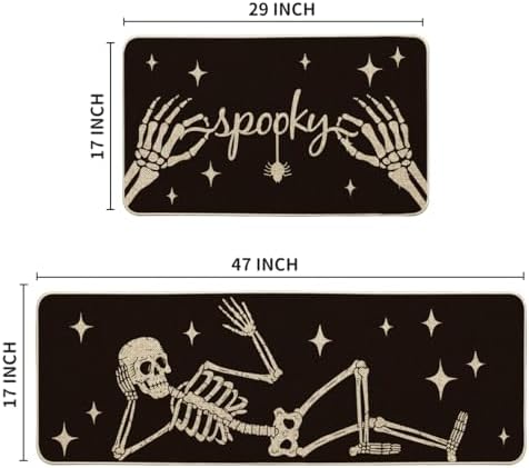 Artoid Mode Spooky Skeleton Spider Bone Kitchen Mats Set of 2 Black