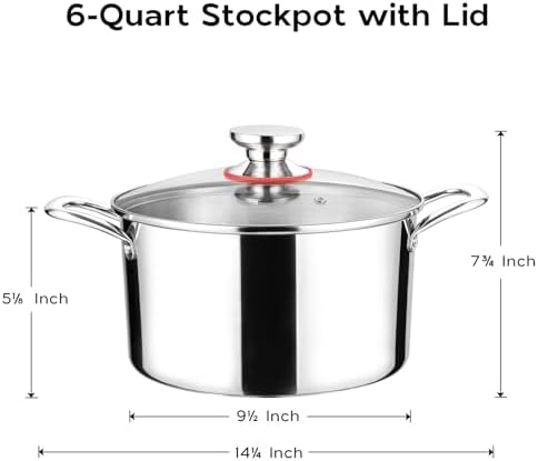 6 Quart Stockpot with Lid Tri-Ply Induction 1810 Stainless Steel