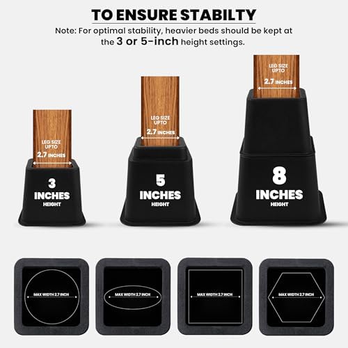 Utopia Bedding Bed Risers Set of 4 Black 3 5 8 Inch