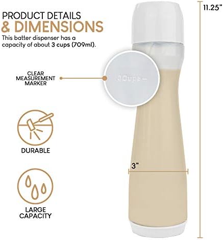 EXULTIMATE Pancake Batter Dispenser Pen 3 Cups Drip Proof Silicone Nozzle
