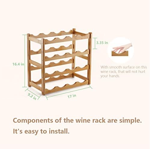 Bamboo Wine Rack with 4 Tiers for 16 Bottles