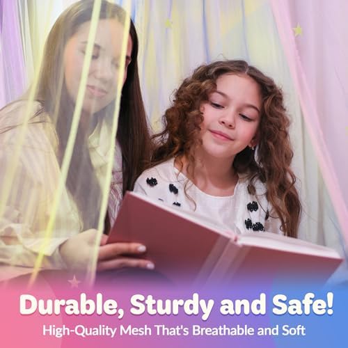 Bollepo Glowing Star Bed Canopy for Girls - Rainbow Mesh Netting