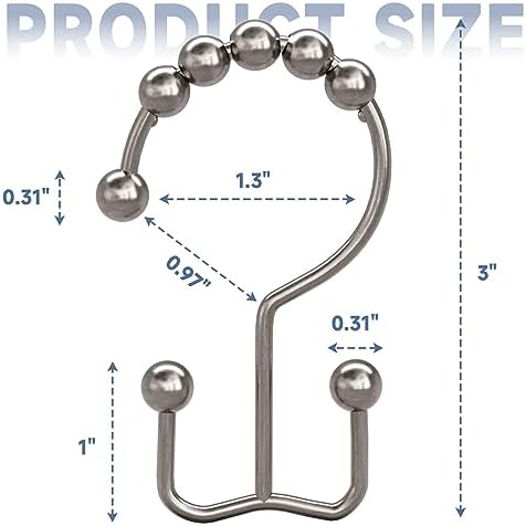 Titanker Shower Curtain Rings Set of 12 with Double Glide Hooks