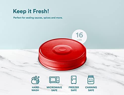 KooK Mason Jar Lids Set of 16 Red