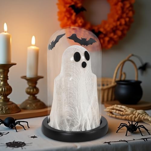 DAZONGE Halloween Decorations Lighted Glass Dome Ghost Cloche