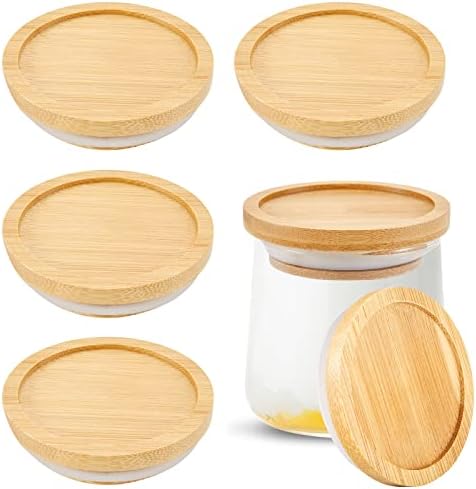 6 Pack Yogurt Jar Lids with Bamboo Wood and Silicone Seals