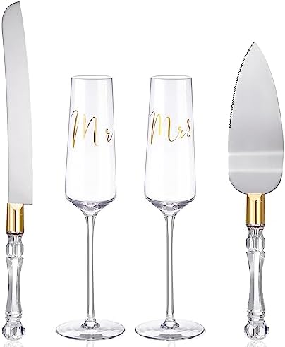 Boao 4 Piece Wedding Toasting Flutes and Cake Server Set