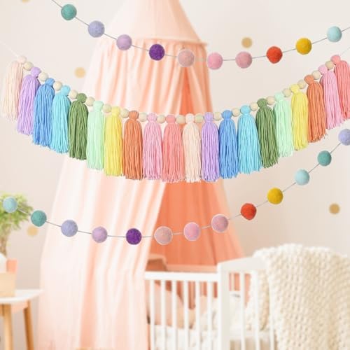 2pcs Boho Tassel Garland with Pom Pom and Felt Balls