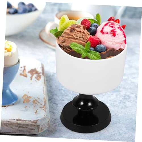 Zerodeko 220ml Ceramic Dessert Cup Black Round Tall Footed Bowl Goblet