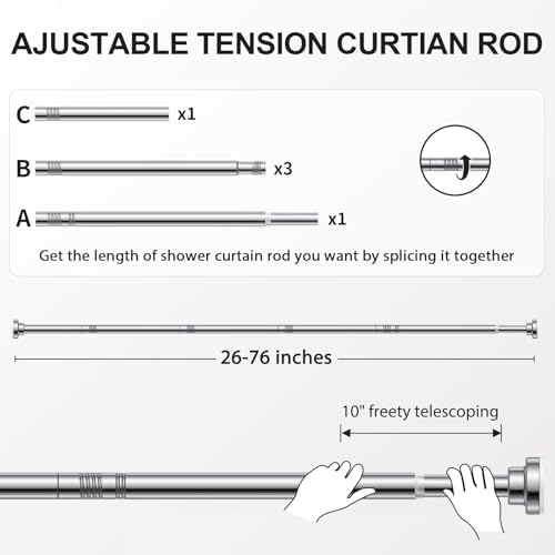 Ausemku Tension Shower Curtain Rod - 26-76 Inch Silver