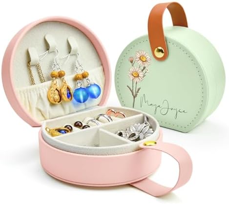 Personalized Leather Jewelry Box with Name and Birth Flower