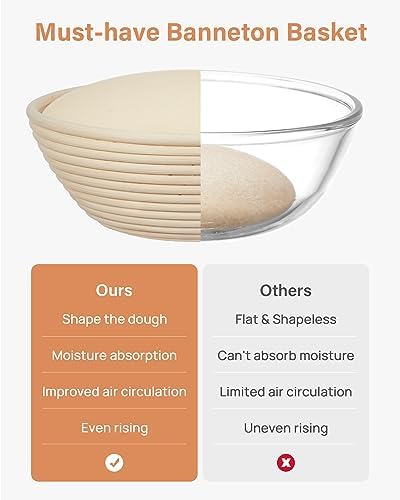 Kootek Banneton Proofing Basket Set with Dough Whisk and Lame