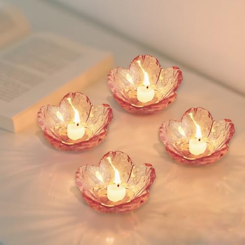 Elegant Cherry Blossom Glass Candle Holders Set of 6