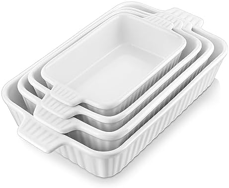 MALACASA Ceramic Bakeware Set of 4 Rectangular Lasagna Pans