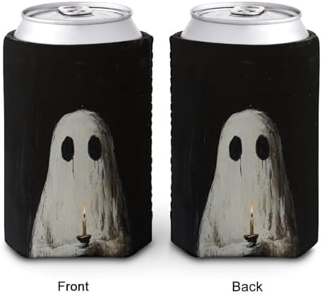 Cute Ghost Candle Beer Can Cooler Sleeve Halloween Insulated Beverage Holder