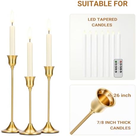 Tifanso 3PCS Brass Gold Candlestick Holders