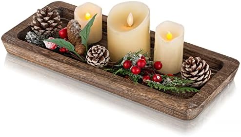 Romadedi Wooden Candle Holder Tray - Rustic Decorative Serving Platter