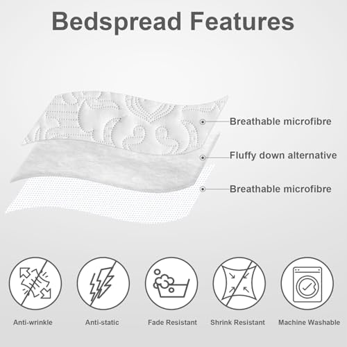 Hansleep White Quilt Queen Size - Soft Lightweight Bedspread Set 3 Pieces