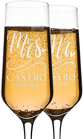 Personalization Lab Champagne Flutes Set of 2 with Last Name and Date