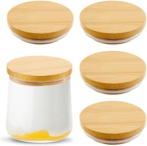 Sawysine Reusable Bamboo Yogurt Jar Lids Set 4 Pack