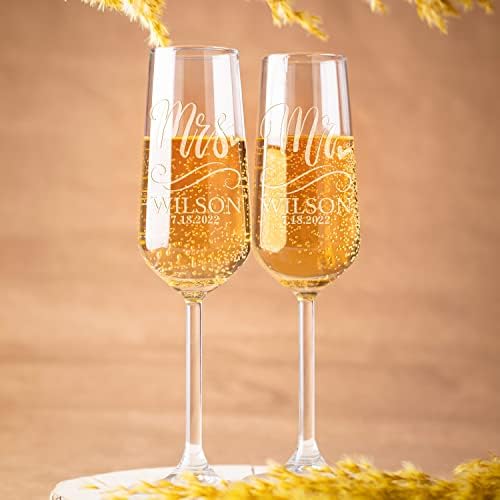 Personalization Lab Champagne Flutes Set of 2 with Last Name and Date