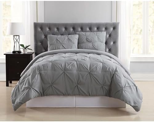 TRULY SOFT Grey Pleated Duvet Set 3-Piece